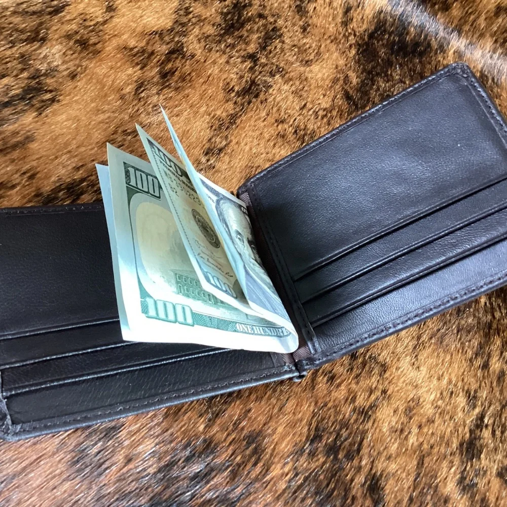 Genuine Leather Lattice Design Money Clip Card Wallet